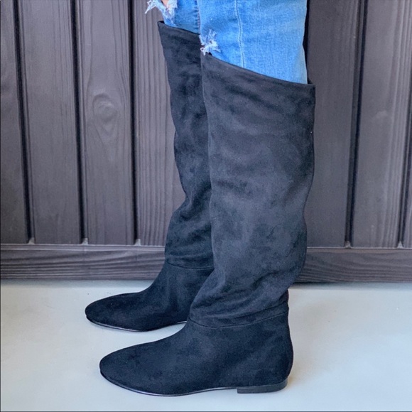 NIB Black Knee High Slouch Boho Flat Boots - Picture 4 of 4
